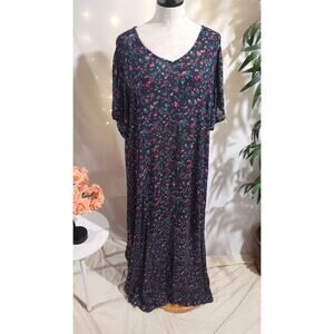 Woman Within Crinkle Crepe Floral Semi-Sheer V-Neck Maxi Dress Size 2X Cottage